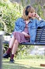 LUCY BOYNTON on the Set of The Greatest Hits in Echo Park in Los Angeles 10/11/2022