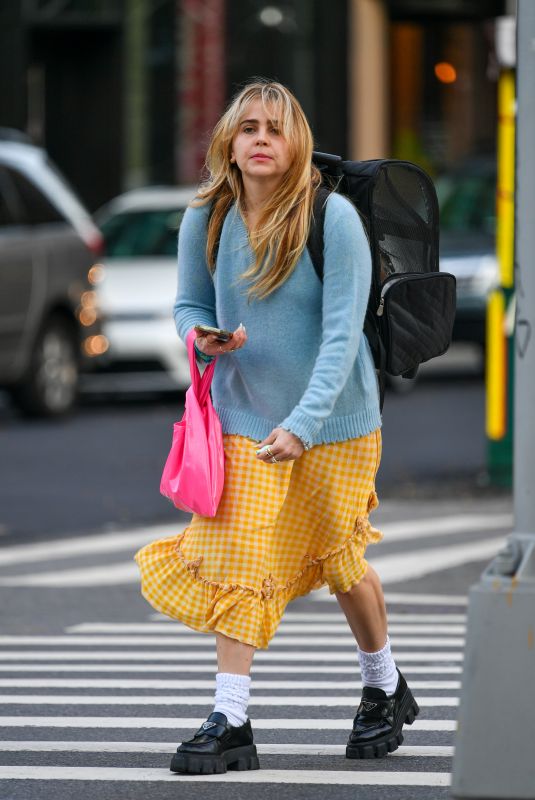 MAE WHITMAN Out with Her Dog in New York 10/11/2022