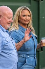 MIRNDA LAMBERT in Denim Overalls Arrives at Jimmy Kimmel Live! in Los Angeles 10/04/2022