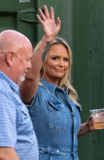 MIRNDA LAMBERT in Denim Overalls Arrives at Jimmy Kimmel Live! in Los Angeles 10/04/2022