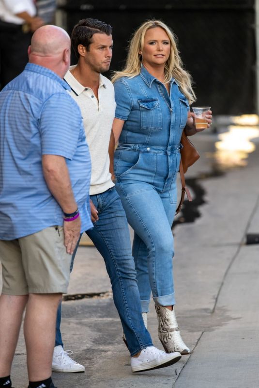 MIRNDA LAMBERT in Denim Overalls Arrives at Jimmy Kimmel Live! in Los Angeles 10/04/2022