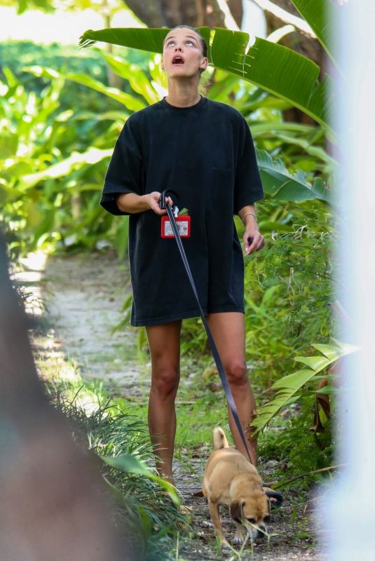 NINA AGDAL Out with Her Dog in Miami Beach 10/25/2022