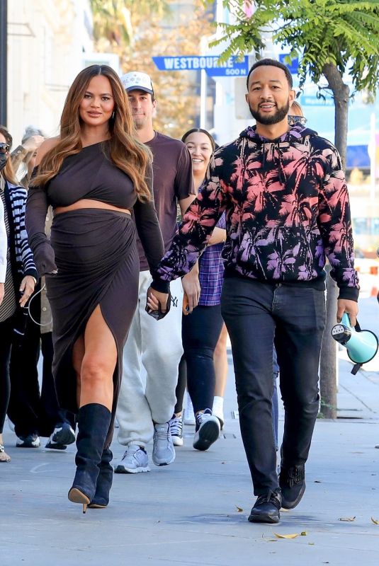 Pregnant CHRISSY TEIGEN and John Legend Promotes Their New Food Truck Venture Cravings in West Hollywood 10/25/2022