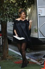 Pregnant CHRISSY TEIGEN Gets a Wardrobe Change on a Movie Set in Los Angeles10/17/2022