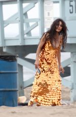 SARAH SHAHI at a Photoshoot on the Beach in Los Angeles 10/05/2022
