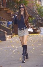 EMILY RATAJKOWSKI in a Short Skirt and Brown Leather Jacket Out in New York 11/10/2022