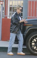 HILARY DUFF in a Leather Jacket and Denim Out in Studio City 11/15/2022