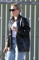 HILARY DUFF in a Leather Jacket and Denim Out in Studio City 11/15/2022