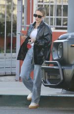 HILARY DUFF in a Leather Jacket and Denim Out in Studio City 11/15/2022