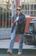 HILARY DUFF in a Leather Jacket and Denim Out in Studio City 11/15/2022