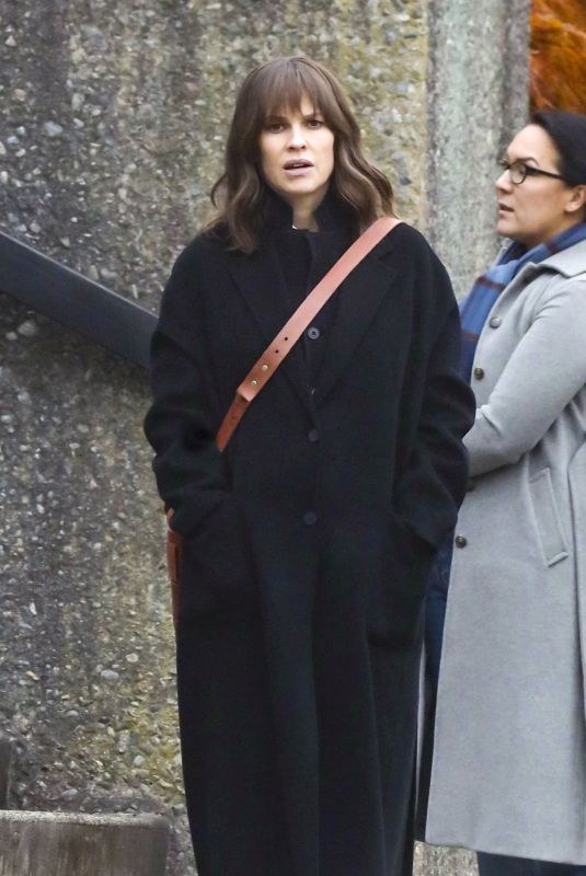 HILARY SWANK on tye Set of Her Newest Show Alaska Daily in Vancouver 11/16/2022