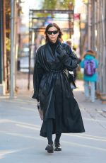 IRINA SHAYK in a Black Leather Coat Out in New York 11/14/2022