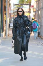 IRINA SHAYK in a Black Leather Coat Out in New York 11/14/2022