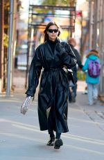 IRINA SHAYK in a Black Leather Coat Out in New York 11/14/2022