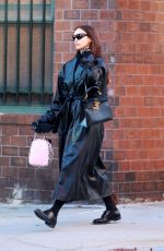 IRINA SHAYK in a Black Leather Coat Out in New York 11/14/2022