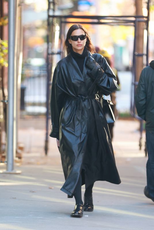 IRINA SHAYK in a Black Leather Coat Out in New York 11/14/2022