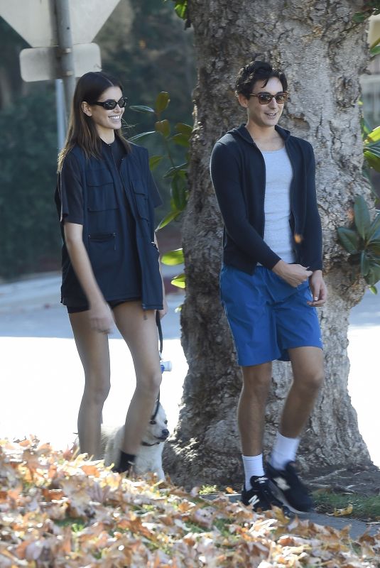 KAIA GERBER Out with Her Dog and a Friend in Los Angeles 11/26/2022