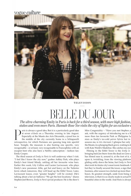 LILY COLLINS in Vogue Magazine, Australia December 2022