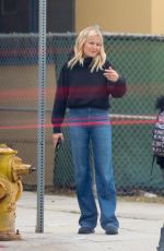 MALIN AKERMAN in a Flared Denim and Black Hoody Out in Los Angeles 11/08/2022