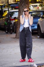SIENNA MILLER Taking a Phone Call Out in New York 10/27/2022