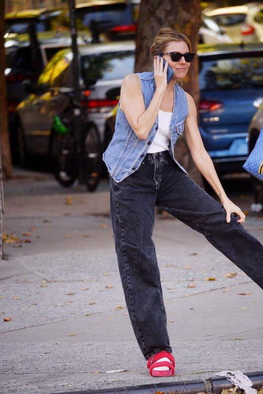 SIENNA MILLER Taking a Phone Call Out in New York 10/27/2022