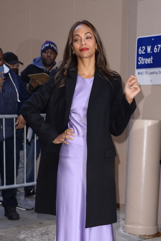 ZOE SALDANA Arrives at Kelly and Ryan to Promotes Avatar: The Way of Water in New York 11/28/2022