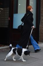 CHRISTINA HENDRICKS Out with Her Dog in New York 12/03/2022