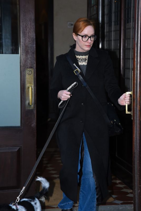 CHRISTINA HENDRICKS Out with Her Dog in New York 12/03/2022