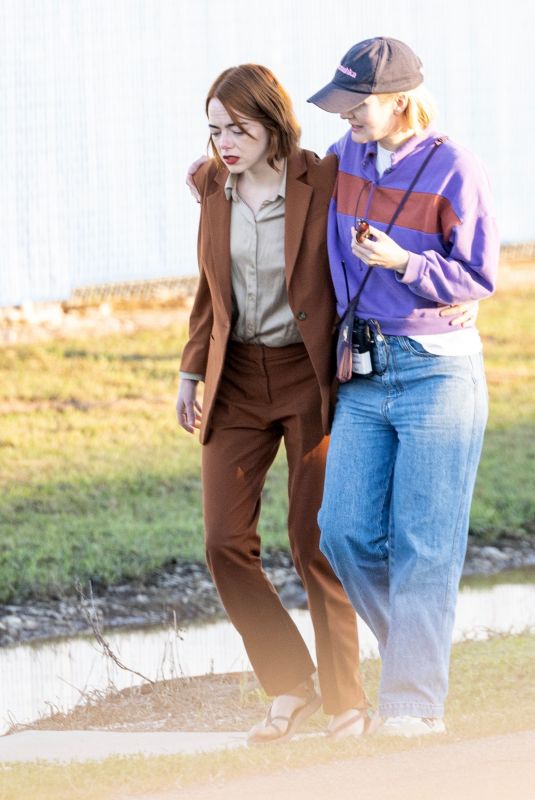 EMMA STONE and MARGARET QUALLEY on the Set of And in New Orleans 12/16/2022
