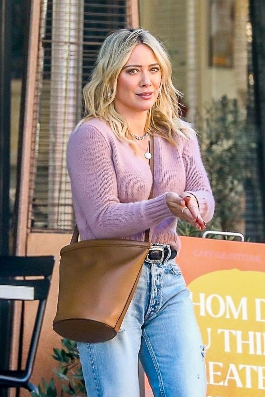 HILARY DUFF at a Lunch Break at Cafe Gratitude in Los Angeles 12/07/2022