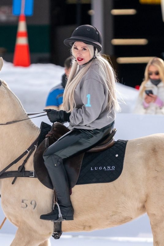 JOYCE BONELLI on Horseback for Snow Polo in Aspen 12/20/2022
