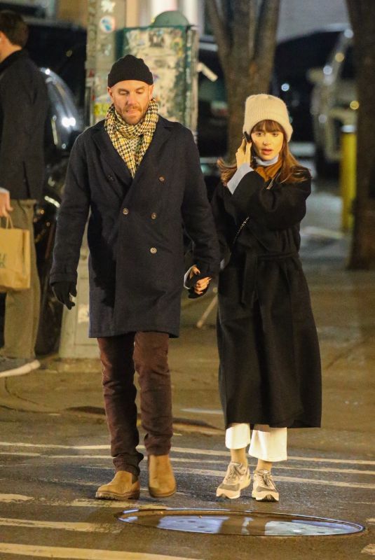 LILY COLLINS and Charlie McDowell Out for Dinner in New York 12/14/2022