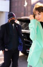 LILY COLLINS Arrives at Drew Barrymore Show in New York 12/14/2022