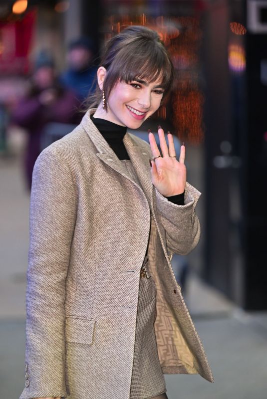 LILY COLLINS Arrives at Good Morning America in New York 12/12/2022