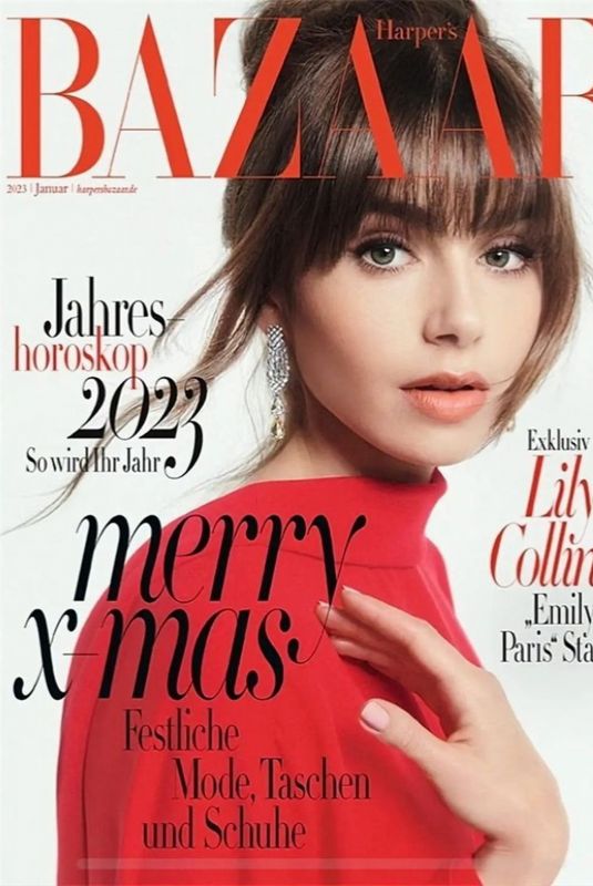 LILY COLLINS on the Cover of Harper