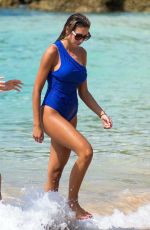 ZARA MCDERMOTT in a Blue Swimsuit at a Beach in Barbados 12/21/2022