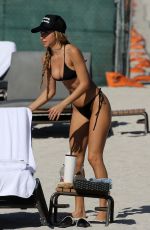 CHANTEL JEFFRIES in a Black Bikini at a Beach in Miami 01/30/2023