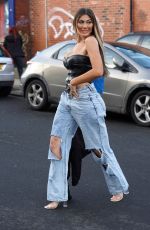 CHLOE FERRY in Ripped Denim and Leather Corset Out in Newcastle 01/28/2023