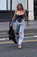 CHLOE FERRY in Ripped Denim and Leather Corset Out in Newcastle 01/28/2023