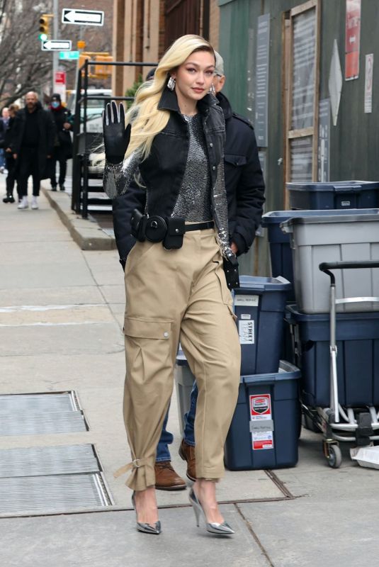 GIGI HADID on the Set of a Maybelline Commercial in New York 01/17/2023