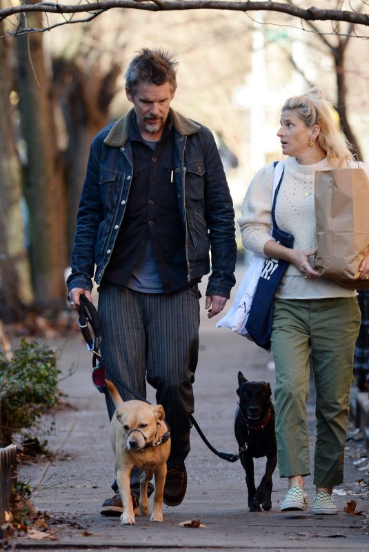 RYAN SHAWHUGHES and Ethan Hawke Out with Their Dogs in New York 01/04/2023