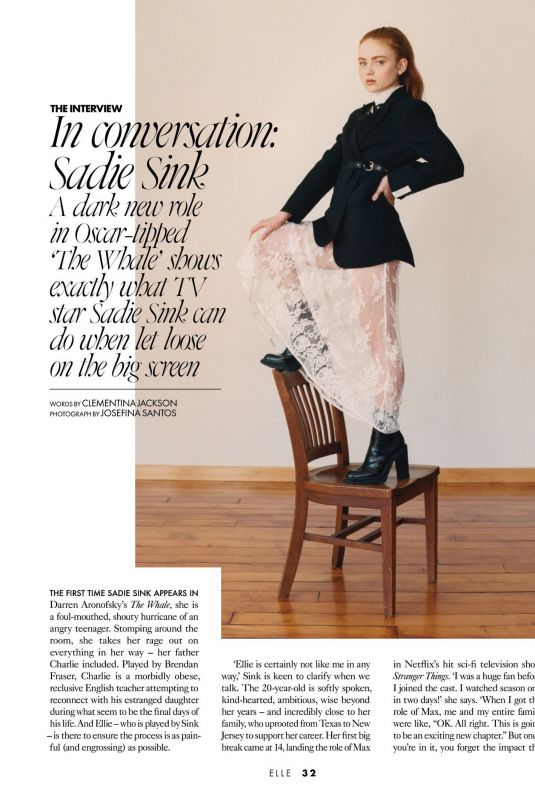 SADIE SINIK in Elle Magazine, UK February 2023