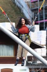 SALMA HAYEK on a Bungee Trampoline in Gstaad 01/01/2023