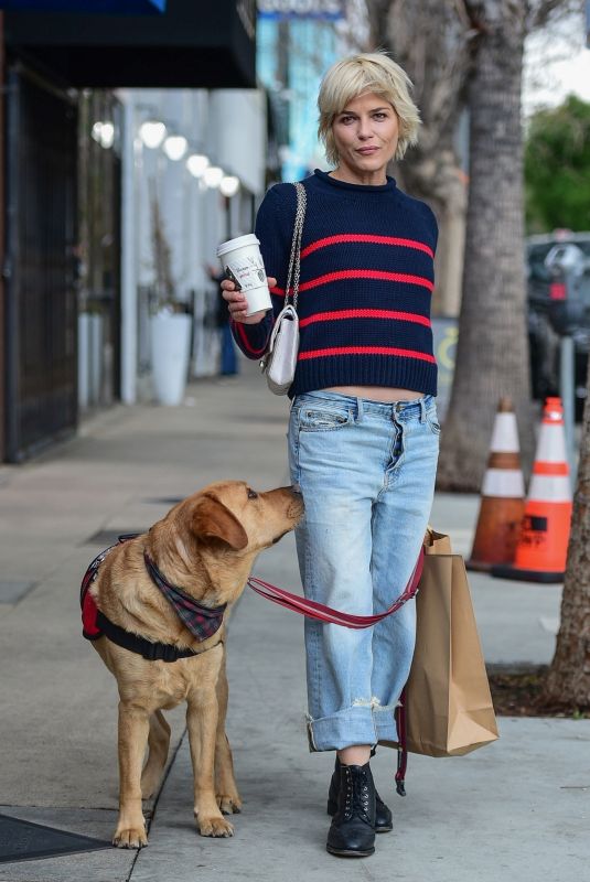 SELMA BLAIR Out for Coffee with Her Service Dog Scout in Studio City 01/30/2023