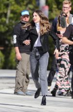 ALISON BRIE and Danny Pudi Filming a Skit for Carpool Karaoke in Los Angeles 02/03/2023