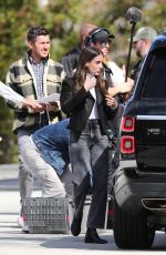 ALISON BRIE and Danny Pudi Filming a Skit for Carpool Karaoke in Los Angeles 02/03/2023
