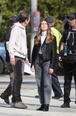 ALISON BRIE and Danny Pudi Filming a Skit for Carpool Karaoke in Los Angeles 02/03/2023