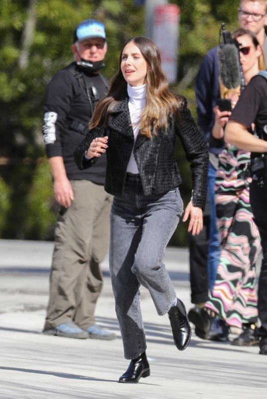 ALISON BRIE and Danny Pudi Filming a Skit for Carpool Karaoke in Los Angeles 02/03/2023