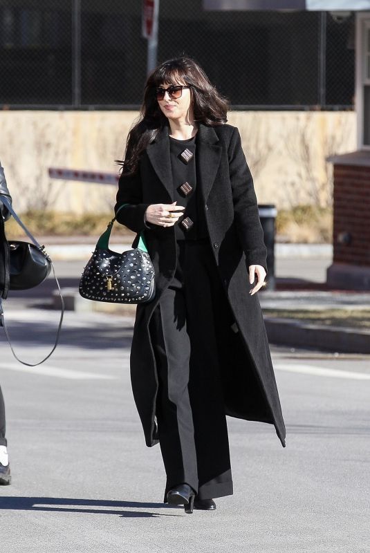 DAKOTA JOHNSON Arrives at Harvard Business School in Boston 02/11/2023