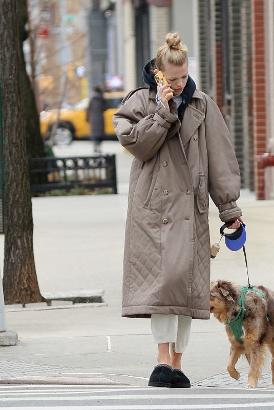 DAPHNE GROENEVELD Out with Her Dog in New York 02/12/2023